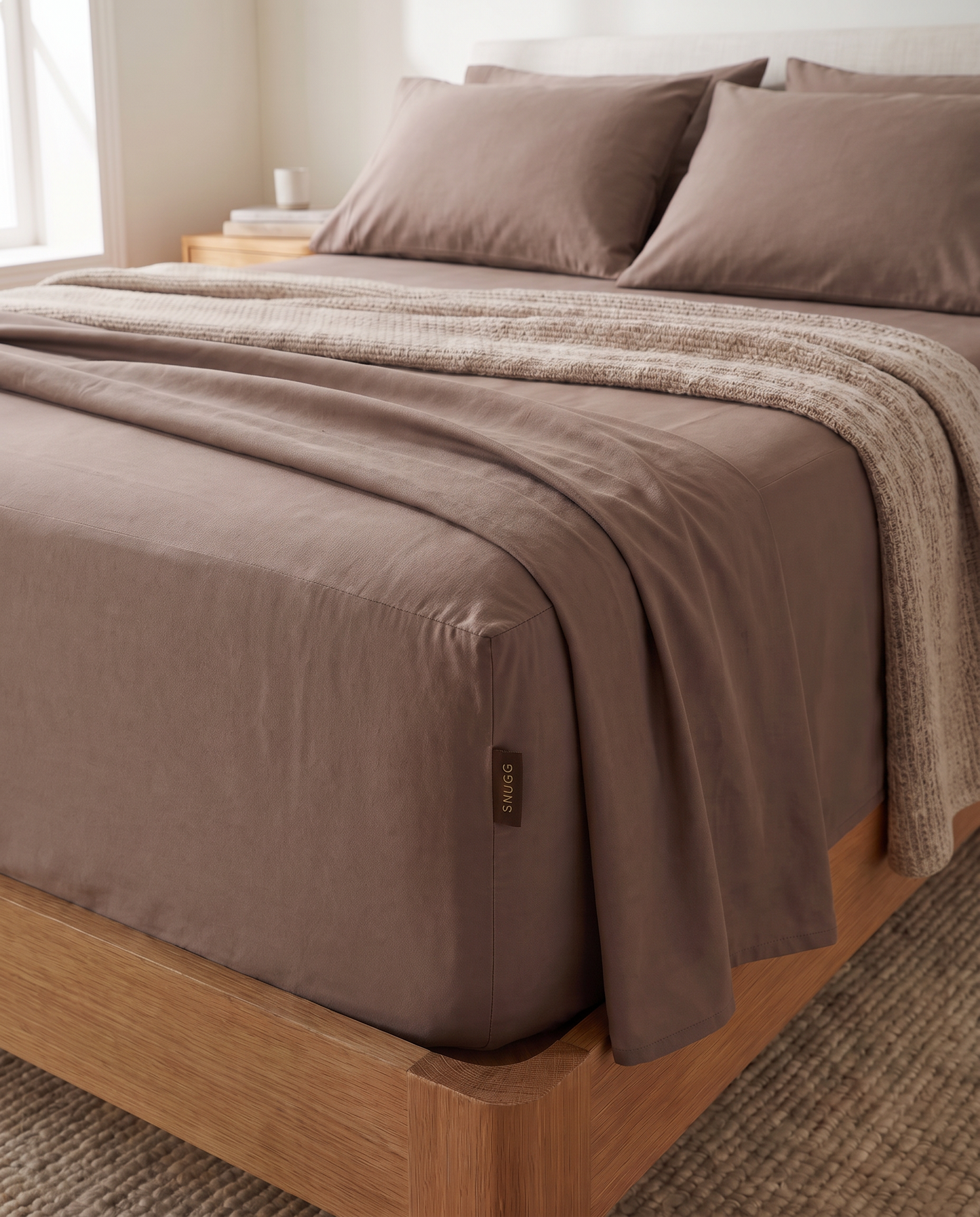 SNUGG Driftwood Full Set styled on bed