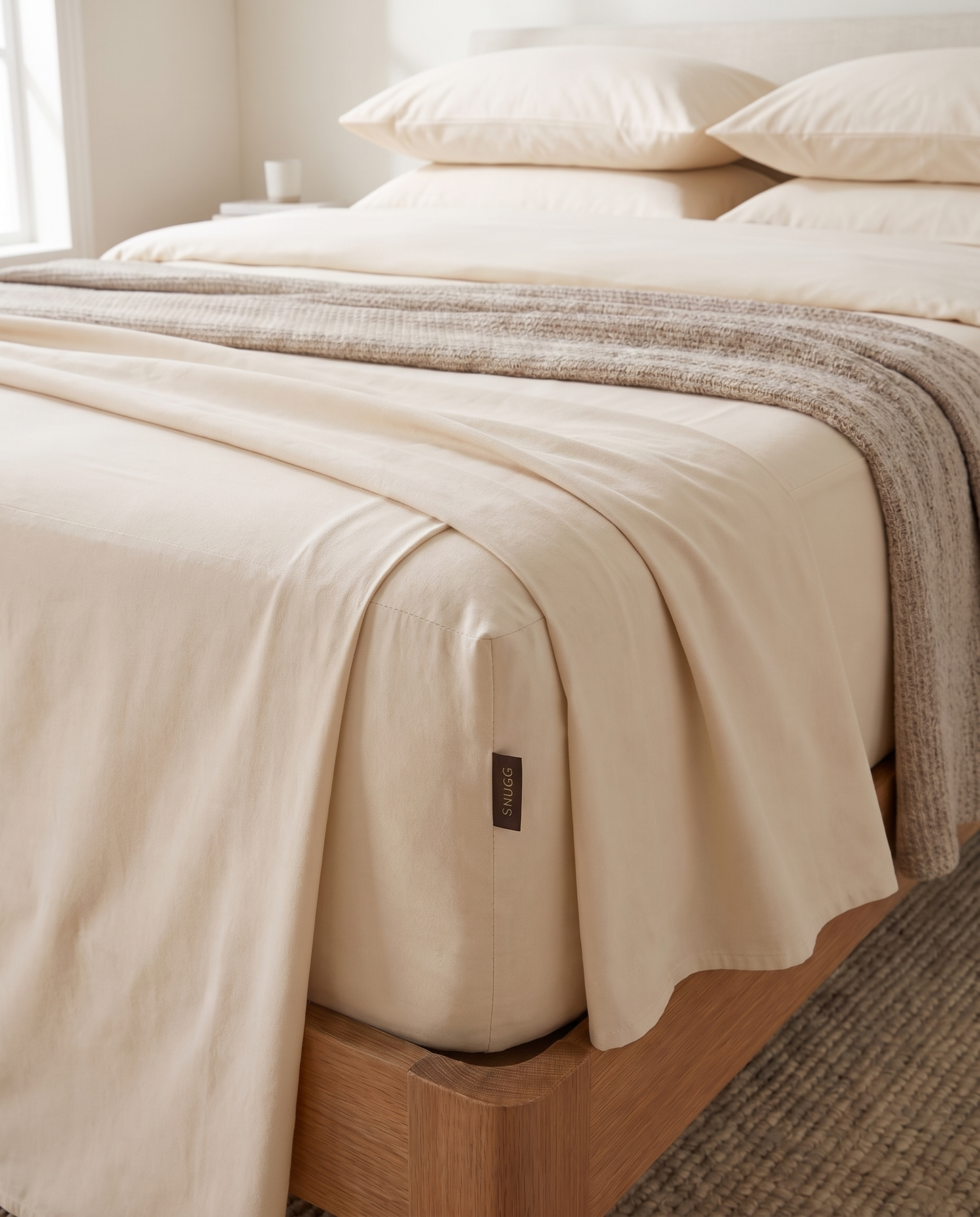 SNUGG Warm Ivory Full Set styled on bed
