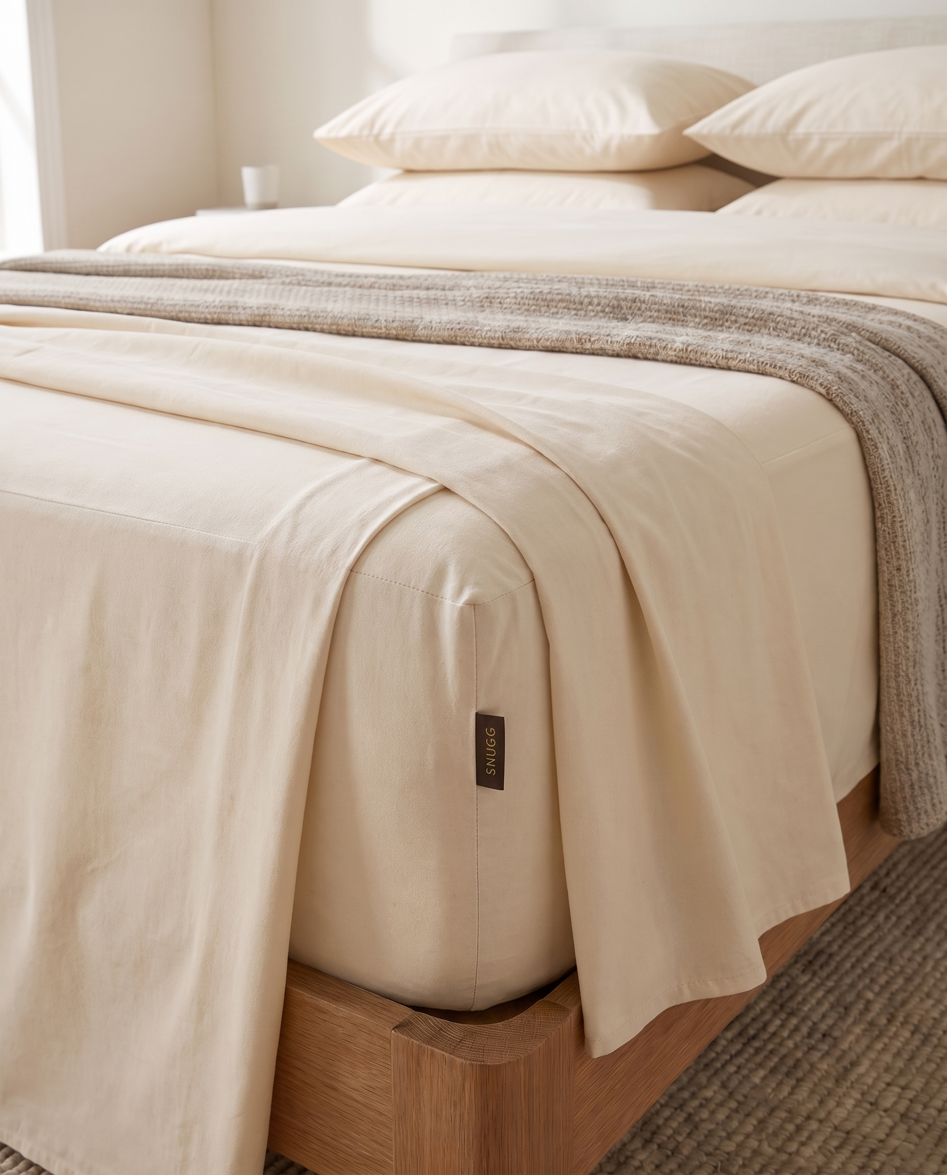 SNUGG Warm Ivory Full Set - fitted sheet, flat sheet, and two pillowcases