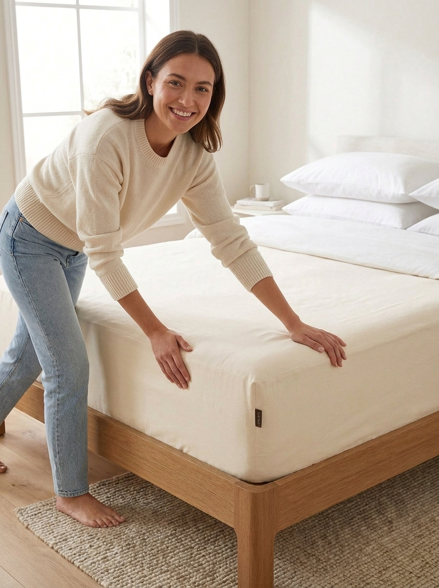 SNUGG Fitted Sheet being fitted by customer